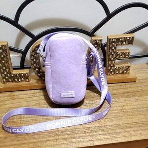 Bonnie Clyde‎ Zip Up Small Fabric Soft Small Crossbody Bag Lavender Purple